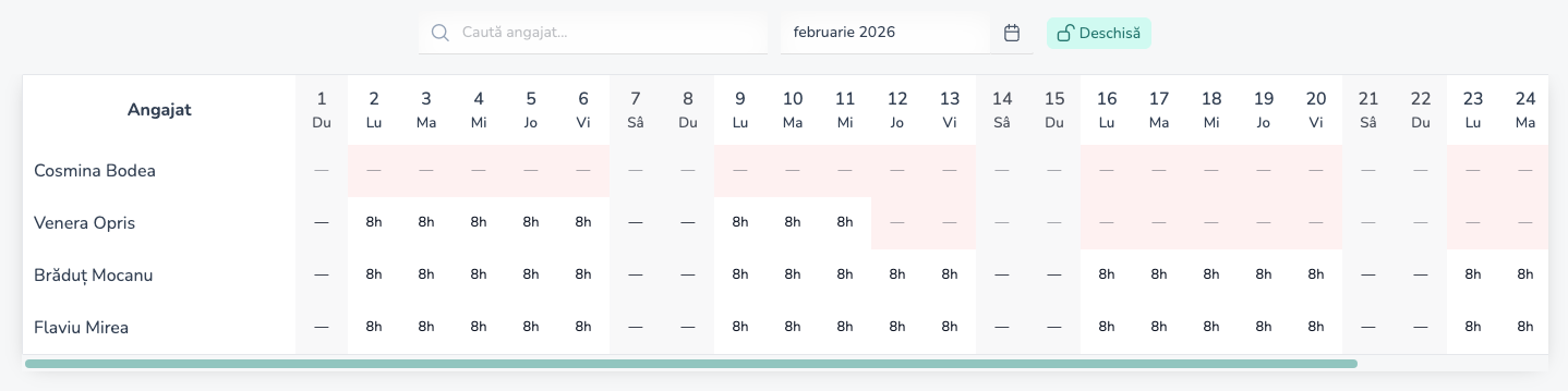 Pontaj Quanty: condică electronică și foaie colectivă lunară