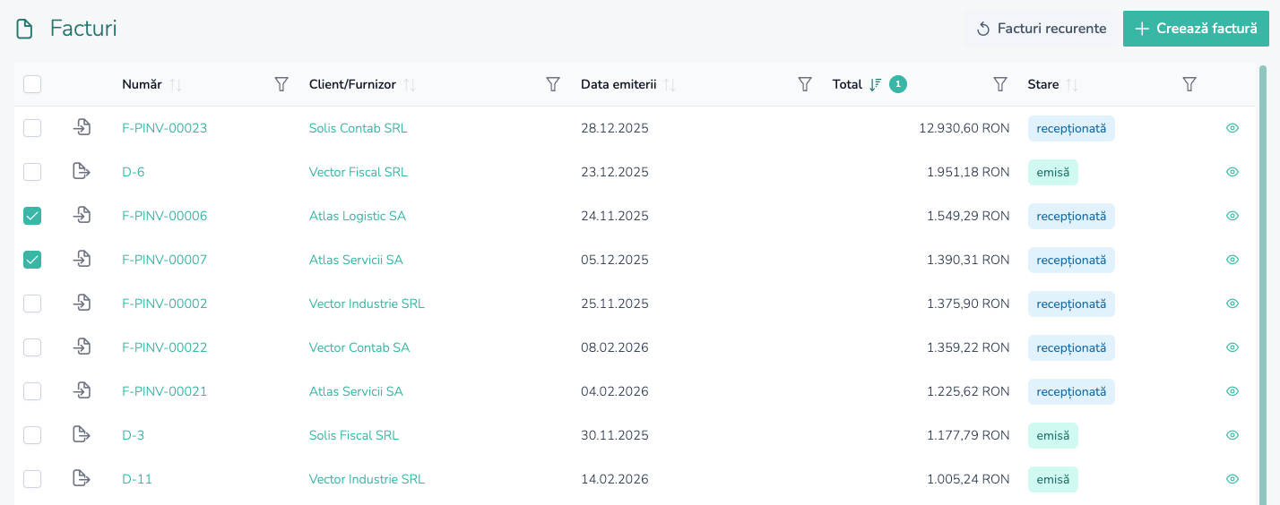 Platformă e-Factura Quanty: emitere factură și status transmitere