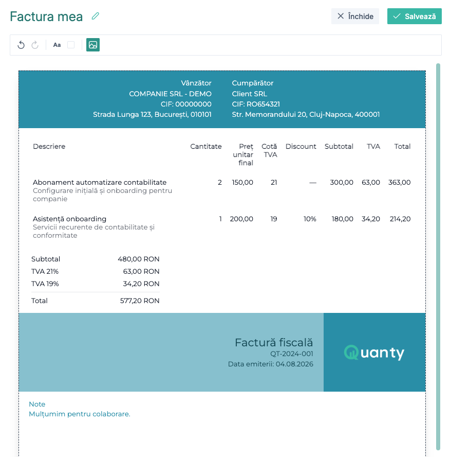 Editor Quanty pentru personalizarea documentelor